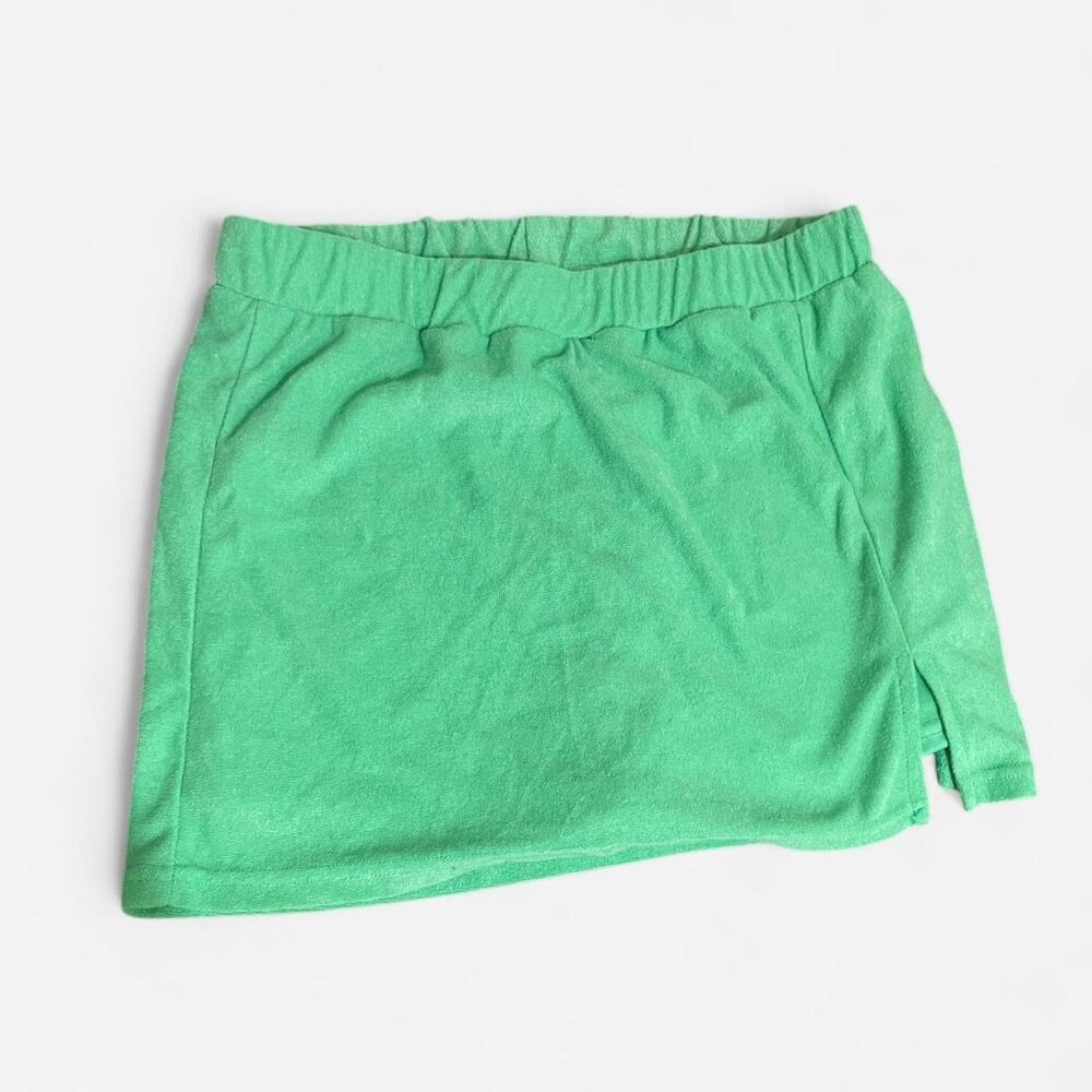 Green mini skirt with side slits #miniskirt size large runs on the snug side…clo